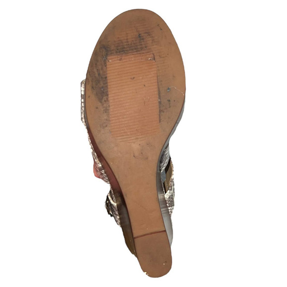 14th and Union Size 9 Reptile Snakeskin Embossed Preppy Minimal Wood Wedge Heels - Picture 6 of 7